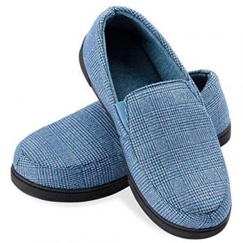 Zizor Men's Spring Plaid Loafer Slipper with Memory Foam, Cozy Closed Back House Slipper