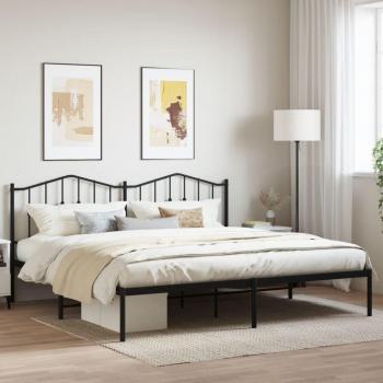 vidaXL Metal Bed Frame without Mattress with Headboard Black 193x203cm