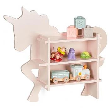 Estantería Infantil Unicornio Rosa, Librería Pared 2 Baldas Abiertas, Almacenamiento Niñas 54,5 x 66 x 13 cm - Relaxdays