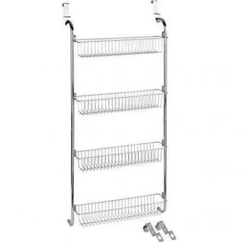 WENKO Estantería de puerta 4 cestas - à accrocher, Metal cromado, 50 x 109 x 14 cm, Cromo brillante