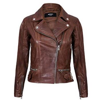 Infinity Leather Women's Biker Jacket - Stockholm - Brown - Size 20 UK
