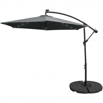 Sombrilla Voladiza Gris 3m con Luces LED Integradas y Base Redonda