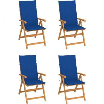 Sillas de jardín 4 uds madera de teca cojines azul klein