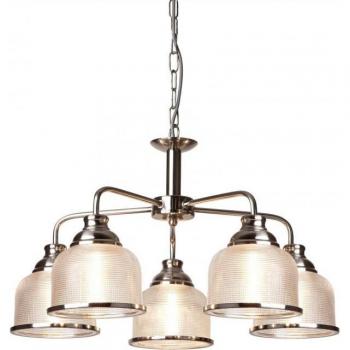 Lámpara de Techo Colgante Bistro de 5 Luces en Metal y Vidrio, Color Plata y Blanco, E27