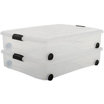 Amazon Basics, Juego de 2 cajas de almacenamiento debajo de la cama , 50 L, cierre a presión, ruedas, dormitorio - Top Box Roller CS-U800 - Transparente