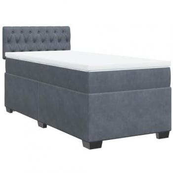 Cama box spring con colchón de terciopelo gris oscuro 90x200 cm