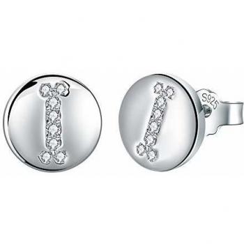 J.Endéar Pendientes Letra inicial I Niñas Mujer Plata de ley 925 con circonita cúbica Disco redondo Joyas, Tamaño pequeño