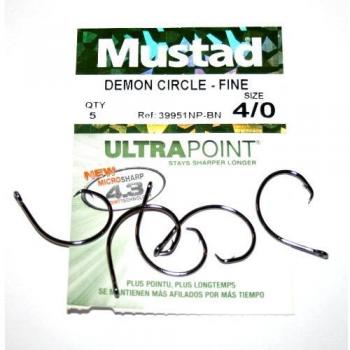 Mustad Demon Circle Hooks Fine 39951NP-BN size 4/0 Qty 5 by Mustad