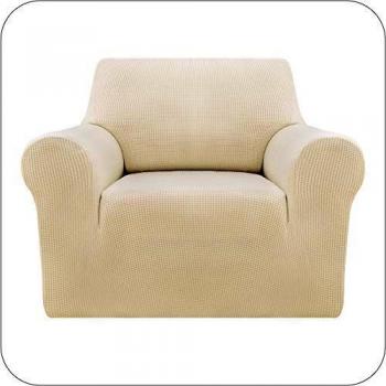 UMI. by Amazon Funda Sofa Suave Elastica de Color Liso 1 Plaza Beige Oscuro