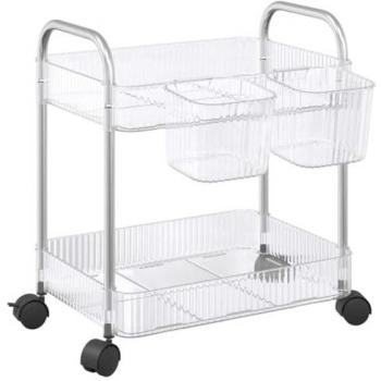 Acrylic 2-Tier Transparent Storage Trolley with Lockable Wheels - 37x28x43.5 cm