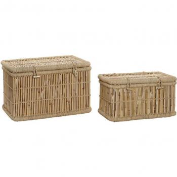 Baul set de 2 baúles de bambú con cuerda trenzada, medidas 74x46x46 cm
