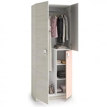Habitdesign Armario Juvenil, Infantil, Modelo Nube, Acabado en Blanco Alpes, Gris y Rosa Pastel, Medidas: 90 cm