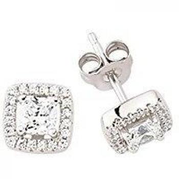 Jewelco Europa Señoras Plata esterlina Blanco semental aretes