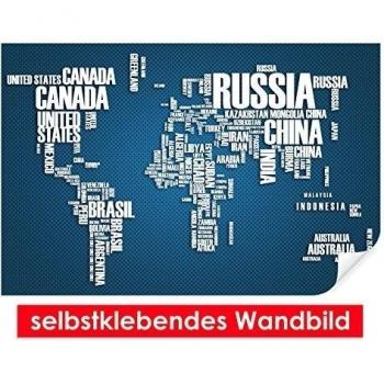 Adhesivo Pared de Word Cloud Map Blue - Fáciles de pegar - Wall Print, Wall Paper, Póster, pantalla con pegamento de puntos de vinilo para paredes, puertas, muebles y superficies lisas de Trend paredes, azul, 90 x 60 cm