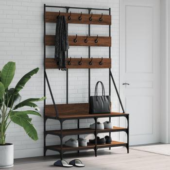 Perchero con soporte para zapatos Roble marrón 100x40x184 cm