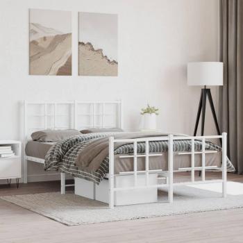 Cama de metal blanco 120x200 cm con cabecero y estribo para pediatría