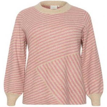 Kaffe Curve Plus Size Round-Neck Knit Sweater in Feather Gray Melange