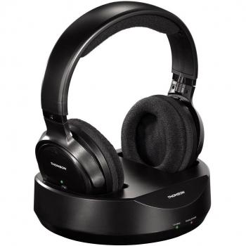 Thomson WHP3001BK | Auriculares Inalámbricos Over-Ear con Estación de Carga y Sistema PLL para TV, Alcance 100m - Negro