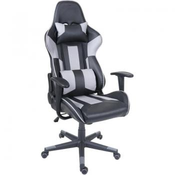 Silla de oficina gaming con ruedas y mecanismo mecedor en sintético negro/gris