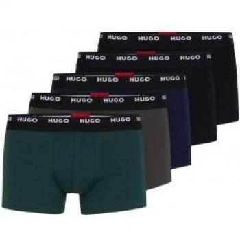 Pack de 5 bóxers elásticos HUGO para hombre en colores verde, marino y negro