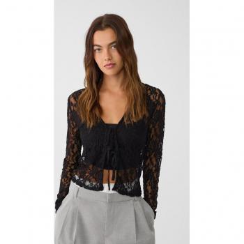 Black Lace Shirt with Bows XS
