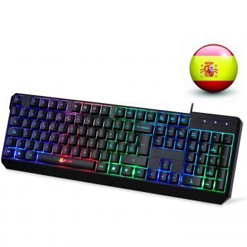 KLIM Chroma - Teclado Gaming + Teclado USB Ligero, Duradero, Resistente al Agua, ergonómico, silencioso + Teclado Gamer con Cable para PC PS4 PS5 Xbox One Mac + Nueva VERSIÓN 2022 + Negro