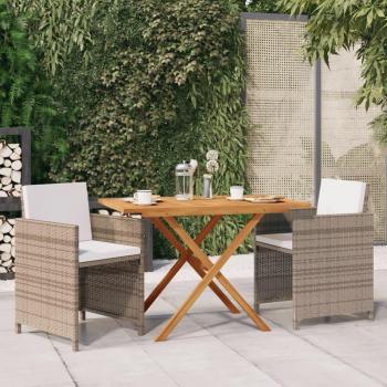 3-Piece Beige Garden Dining Set with Cushions