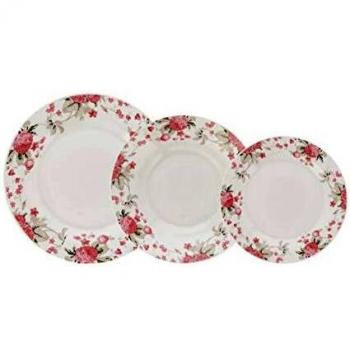 Quid VERA Vajilla de porcelana para 6 personas, 18 piezas, Blanca con ala decorada floral,
