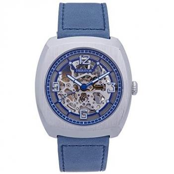 Heritor Automatic Gatling Skeleton Leather-Band Watch - Blue/Silver/Brown Options