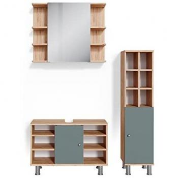 Conjunto de muebles de baño Fynn, Verde, 3 piezas, mueble bajo 80 cm