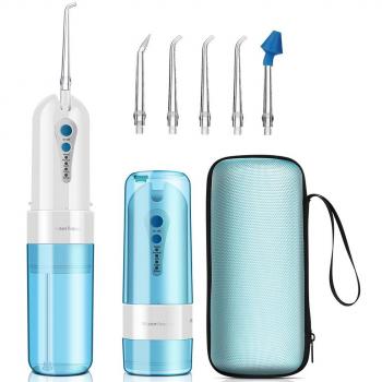 Irrigador Dental Portátil USB Recargable Inalámbrico Impermeable 220ml con 4 Boquillas y Puntas Nasales Aprobado por la FDA Rosa/Blanco