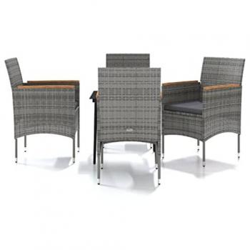 5 Piece Grey and Black Garden Dining Set with Cushions