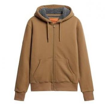 Superdry Men's Brown Hooded Zip Sweatshirt with Borg Lining