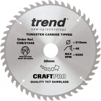 Trend CRAFTPRO Wood Cutting Saw Blade 210mm 48T 30mm