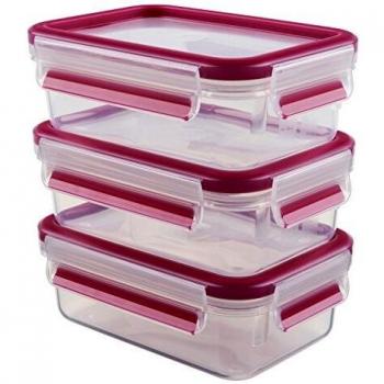 Emsa Clip & Close Set de 3 recipientes de 0.55 L, Transparente y Rosa, 3 x 0,55 L