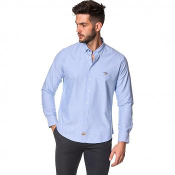 Camisa oxford de hombre regular liso en azul Colección Bandera