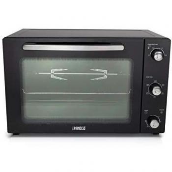 Princess DeLuxe - Horno de convección, 55 L, 2000 V, 3 lados de revestimiento, 90-230 C, panel frontal de cristal, negro y plata