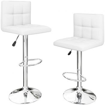 LANGRIA 2 x Taburetes de Bar Stockholm con Respaldo, Tapizados en Cuero de Imitación, Base, Reposapiés en Acabado Cromado, Altura Ajustable, Para Cocina, Bar