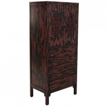 Armario Wanderlust Deco de Madera Rojo con 2 Puertas y 4 Cajones, Dimensiones: 60 x 40 x 140 cm