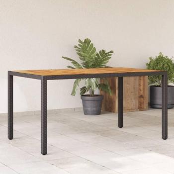 Mesa de jardín de madera de acacia y polyrattan negro, dimensiones 150x90x75 cm