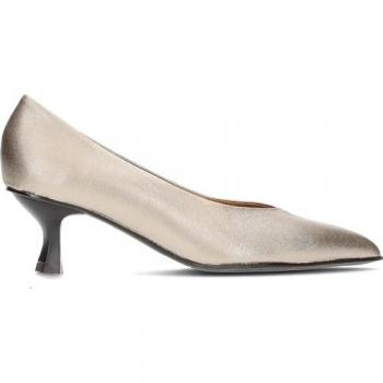 PEDRO MIRALLES 28351 Zapato de salón con tacón bajo para mujer, suela de goma, clásico, sencillo, escotado, punta fina, de piel para señora en color dorado y talla 38