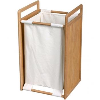 MSV Cesta DE Bambu para Ropa 34X35X62 CM, Beige y Blanco, 62x35x34 cm