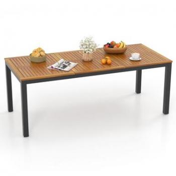 79-Inch Acacia Wood Outdoor Dining Table for 8 with Umbrella Hole