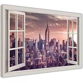 CANVAS IT UP Ciudad de Nueva York Rascacielos Efecto Ventana Lienzo con impresión Art Prints de Pared imágenes Oficina Arte Moderno tamaño: 40 x 30