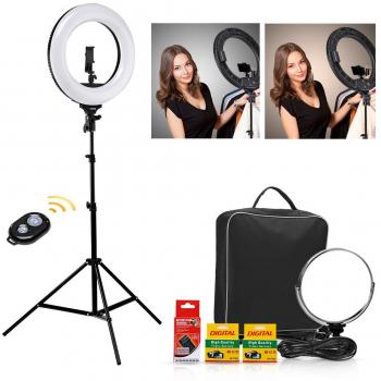 CRAPHY 18'' Exterior SMD LED Luz Anillo Regulable 48W 3200k-5600k Bi-Color Kit de Iluminación con Soporte y Receptor Bluetooth, Soporte Giratorio para Cámara Smartphone Retrato Maquillaje Video YouTube