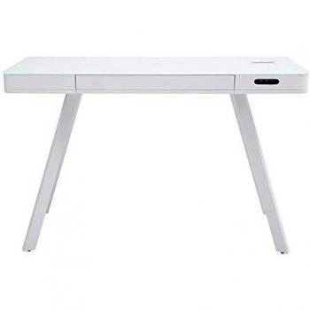 Escritorio conectado multimedia Miliboo - Cristal y metal blanco CLEVER