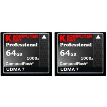 KOMPUTERBAY 2 PACK - 64GB Professional Compact Flash tarjeta CF 1000X155 MB/s de lectura y 140 MB de escritura velocidad extrema UDMA 7 RAW 64 GB