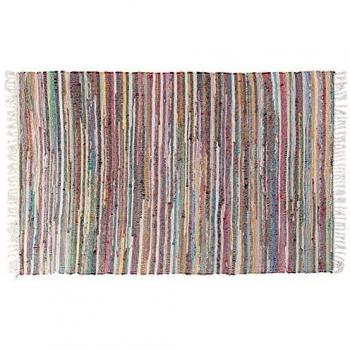 Alfombra Rectangular Hecha a Mano Multicolor Claro de Algodón y Poliéster con Franja 140 x 200 cm Estilo Boho