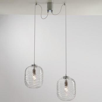 Lámpara colgante de techo Nereide con dos bombillas, 30.6 cm, pantallas de vidrio concéntrico transparente, E27