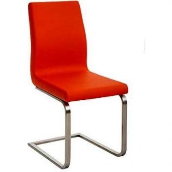 Silla de Comedor Belfort Naranja en Simil Cuero con Estructura de Acero Inoxidable - Estilo Cantiléver - Moderna
